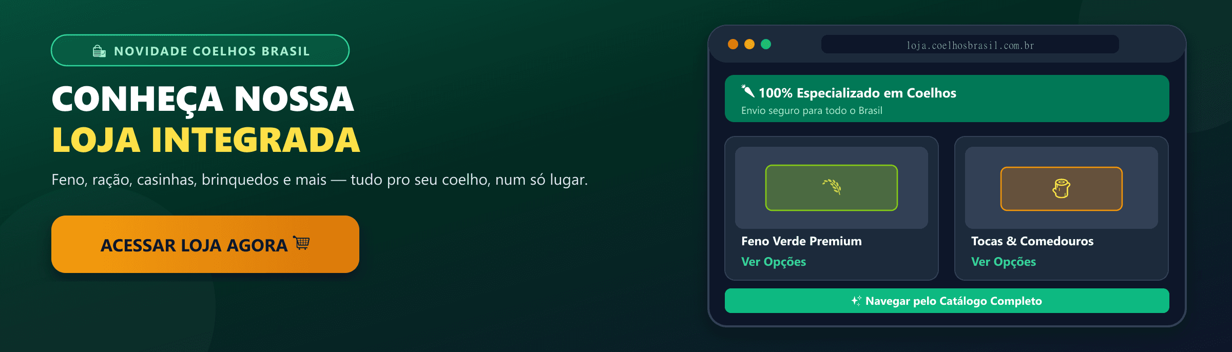 Loja Coelhos Brasil — feno, ração, casinhas e mais pro seu coelho